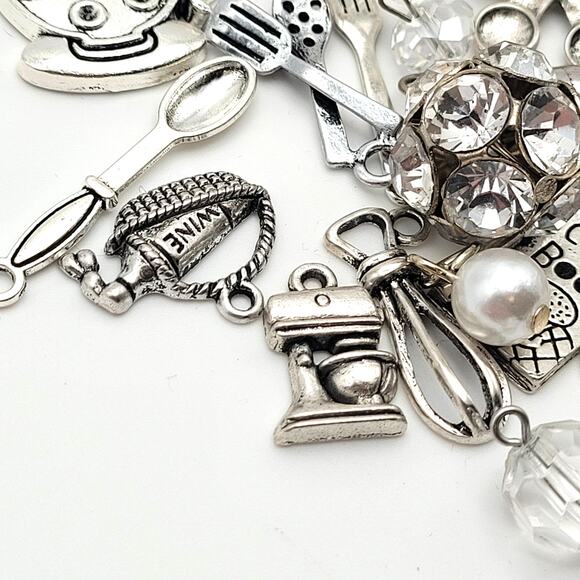35+ Charms Lot Kitchen Cooking Tea Silver Tones Sparkly Jewelry Making Gift Idea - Picture 6 of 8